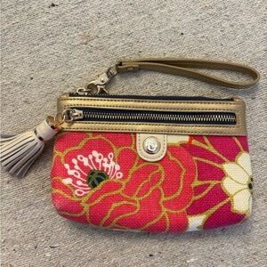Spartina 449 Red and Gold Floral Wristlet